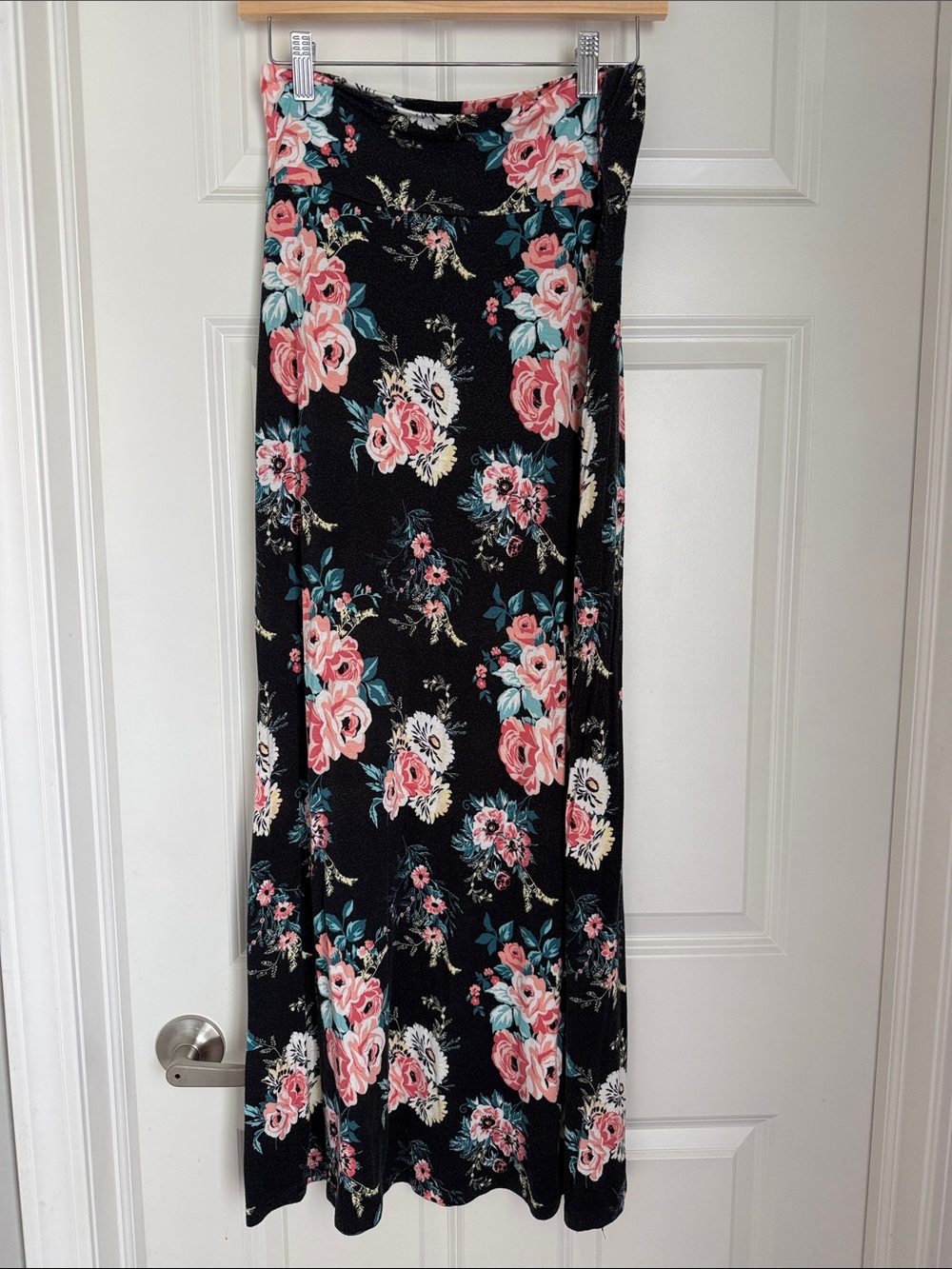 Charlotte Russe Black Maxi Skirt with Pink Floral Print